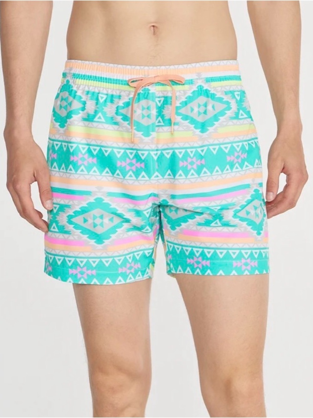chubbies Teal Aztec Hybrid Shorts with Peach and Pink Accents